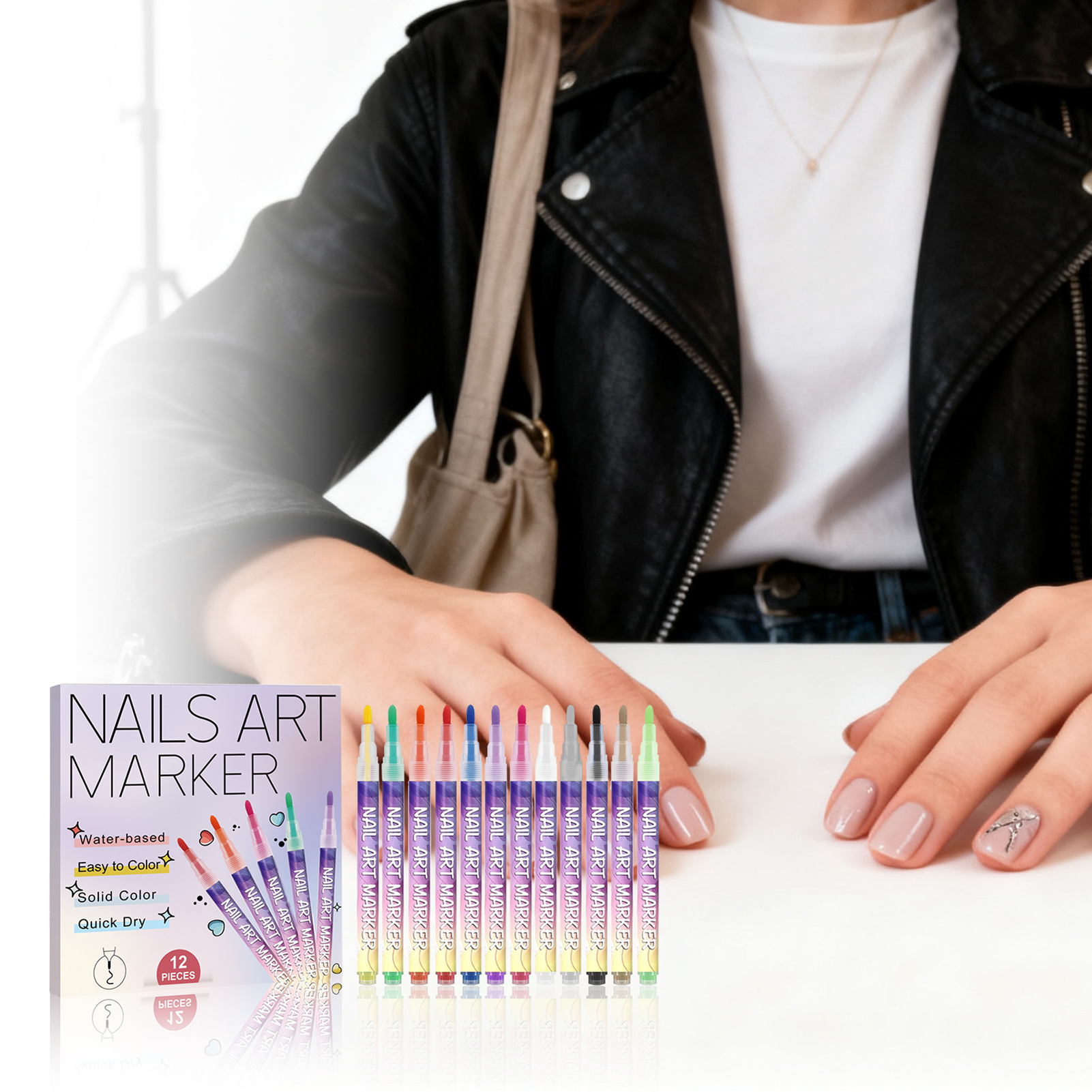 Correction Pen Fine - 12本のネイルアートペン、細い先端、長持ちする鮮やかな色、DIYマニキュアデザイン用、初心者向けに使いやすい