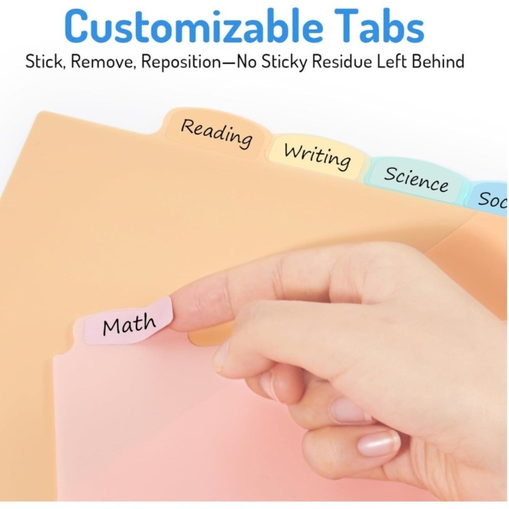 Tab Divider A4 - 透明で丈夫なバインダーディバイダー、プラスチック製の書き込み・消去可能なルーズリーフファイルオーガナイザー、パステルカラー、マルチポケットタブディバイダー、A4サイズ