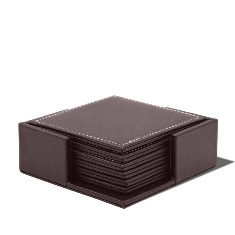 Leather Desk Pad - 6ピース/セットビジネス革コースター断熱コースター茶正方形の革茶/コーヒーカップパッドデスク装飾