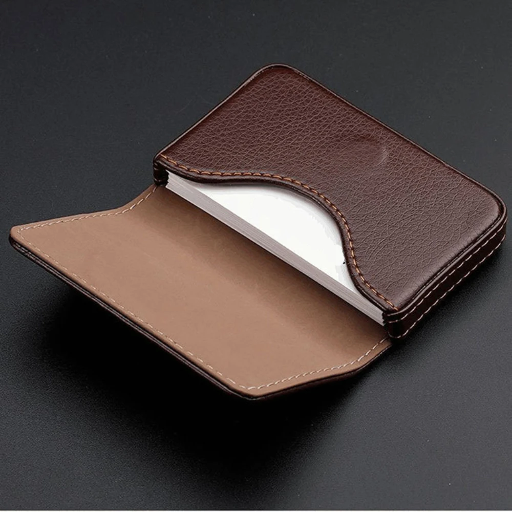 Index Card Holder - サイズ調整可能なステッチ入りPUレザー製クレジットカードホルダー、名刺入れ、マグネット開閉式財布（男女兼用）