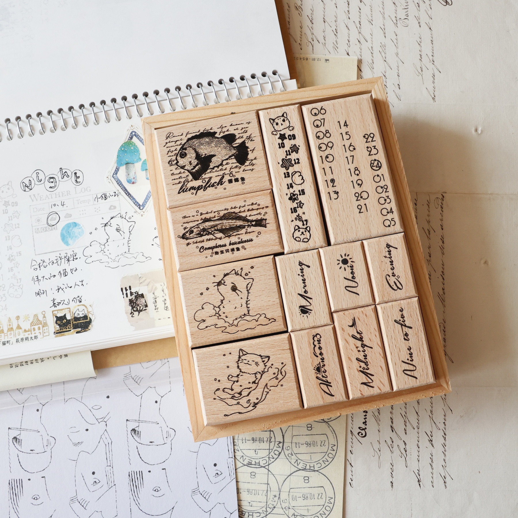 Rubber Date Stamp - Two Raccoons ヴィンテージ リトルキャット デート ラバースタンプ