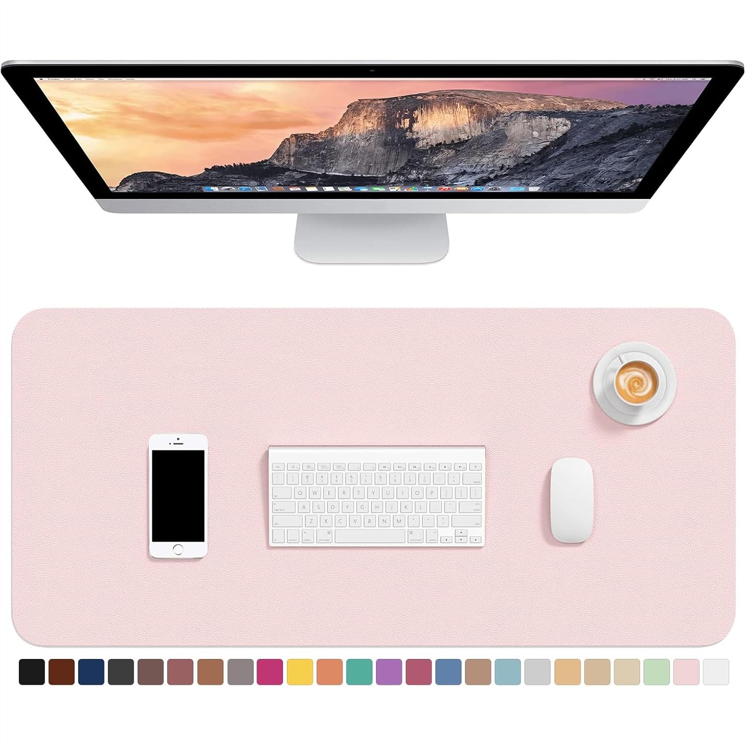 Leather Desk Pad - 30x14インチ PUレザーデスクパッド、滑り止めベース付き大型拡張マウスパッド、オフィス、家庭での執筆用、ピンク