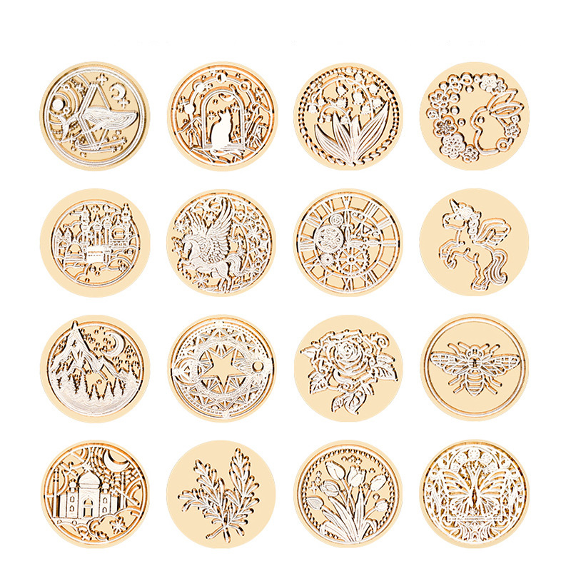 Wax Seal Stamp Set - スタースカイロータスローズパターンワックスシールスタンプレトロシーリングワックススタンプ交換ヘッド花葉飾りギフト