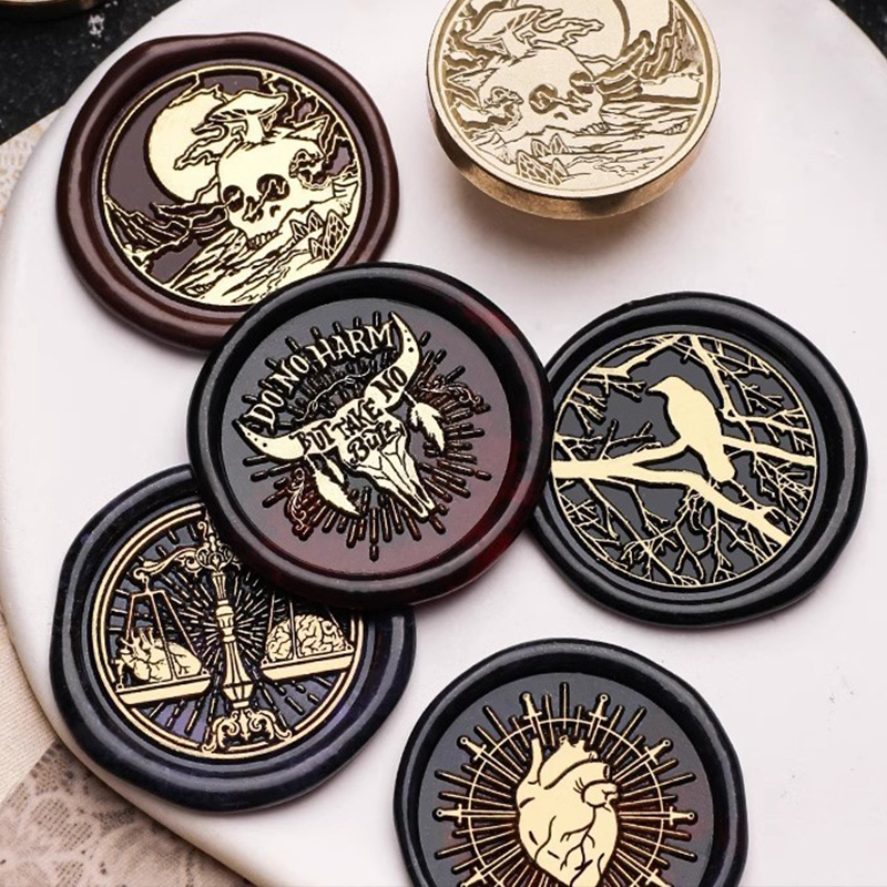 Wax Seal Stamp Set - 1pc ワックスシールスタンプヘッドスカルスケルトンゴーストタコ魔女海賊カード封筒ハロウィン結婚式招待状スクラップブッキング