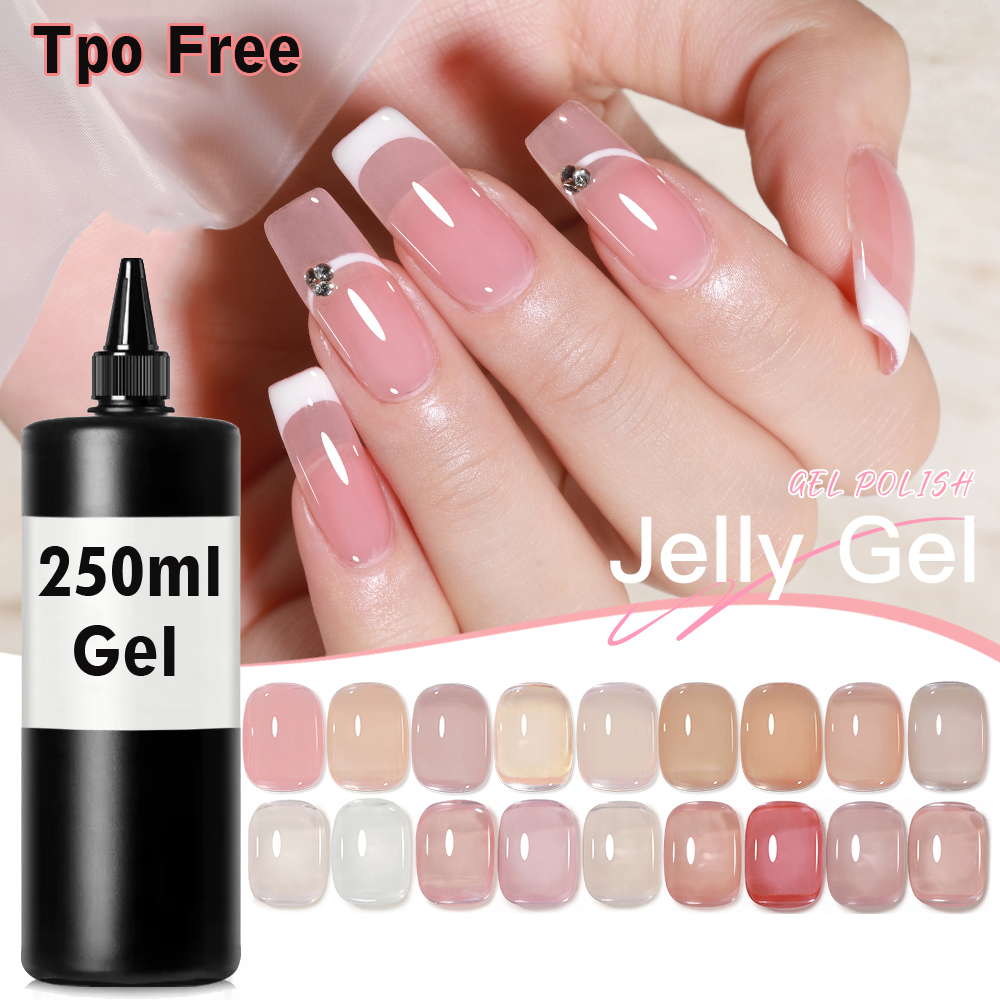Gel Refill Pack - 250mlミルキーホワイトジェリーピンクジェルネイルポリッシュ詰め替えパッケージ半透明クリアジェルネイルセミパーマネントソークオフUVジェル