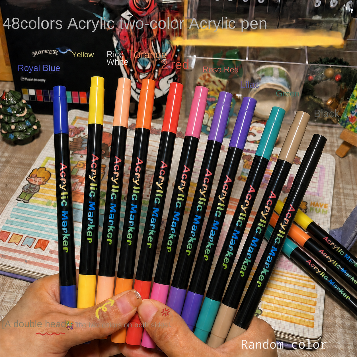 Correction Pen Fine - プロのアート用途向け24/48色アクリルペイントマーカー、デュアルチップ（細字と筆ペン）タイプ、石、木材、書道に最適