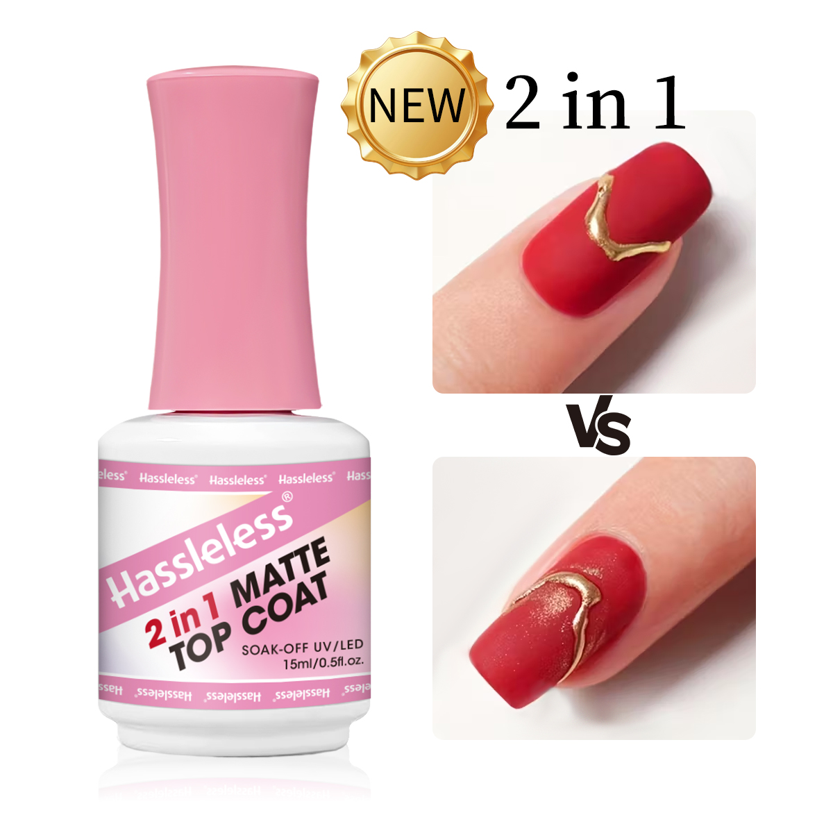 Gel Refill Pack - 手間のかからない15mlシングルパック2-in-1マットジェル トップコート - 取り外し可能/LEDジェルネイルポリッシュ、マットトップコート、長持ちするネイルとペ