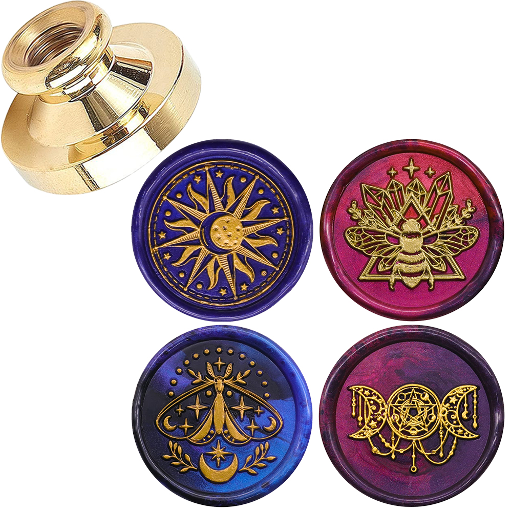 Wax Seal Stamp Set - ワックスシールスタンプヘッド、太陽、月と星、トリプル女神、装飾パッキング用五芒星、グリーティングカード、手紙、封筒