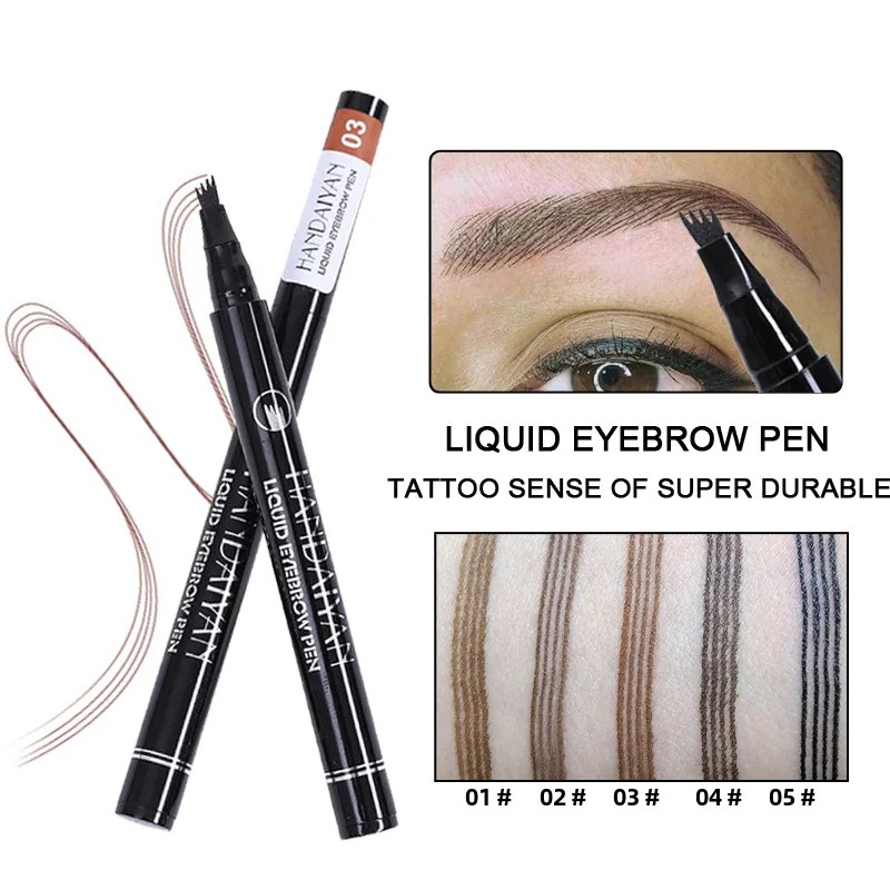 Correction Pen Fine - 4D マイクロブレーディング眉毛ペン 4 フォークチップ付き長期的な細かいスケッチ液体眉毛タトゥーペンシル眉毛メイクアップ用