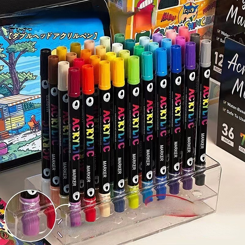 Correction Pen Fine - プロのアート用途向け24～120色アクリルペイントマーカー、デュアルチップ（細字と筆ペン）、石、木材、書道に最適