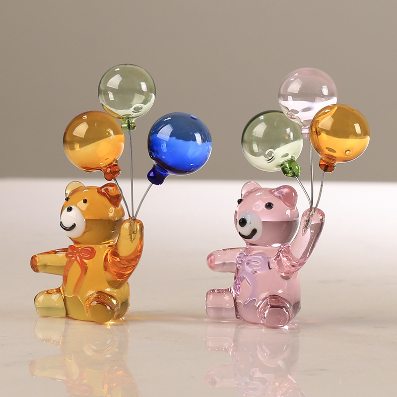 Paper Weight Crystal - 3つのバルーンが付いたクリスタルのクマの置物、ガラスのクマのカード、文鎮の装飾、家のテーブルの装飾、子供のクリスマスギフト