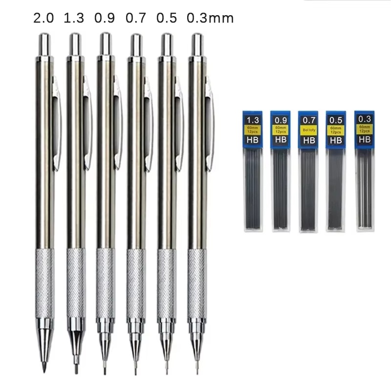 Mechanical Pencil 0.3 - 金属シャープペンシルセット 0.3/0.5/0.7/0.9/1.3/2.0 ミリメートル描画自動金属鉛筆セットオフィス学校筆記画材用
