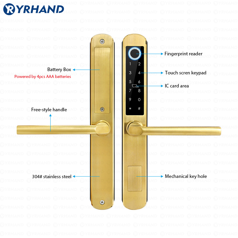 IP66 ゴールドステンレス鋼スライドガラススマートロック  - Letter Opener Brass のレビューと価格