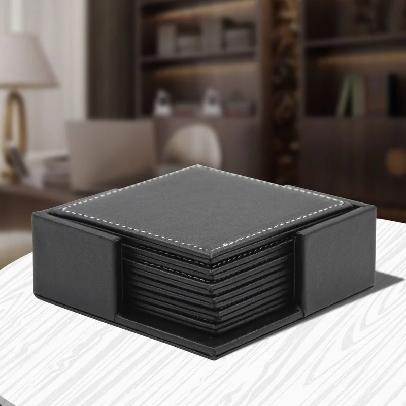 6ピース/セットビジネス革コースター断熱コースター茶正方形の - Leather Desk Pad のレビューと価格