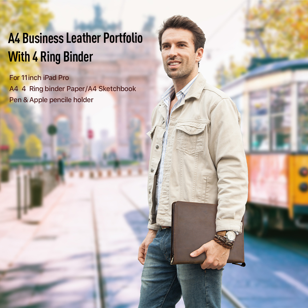 高級A4牛革ビジネスレザーポートフォリオ、4リングバインダー - Binder A4 Lever のレビューと価格