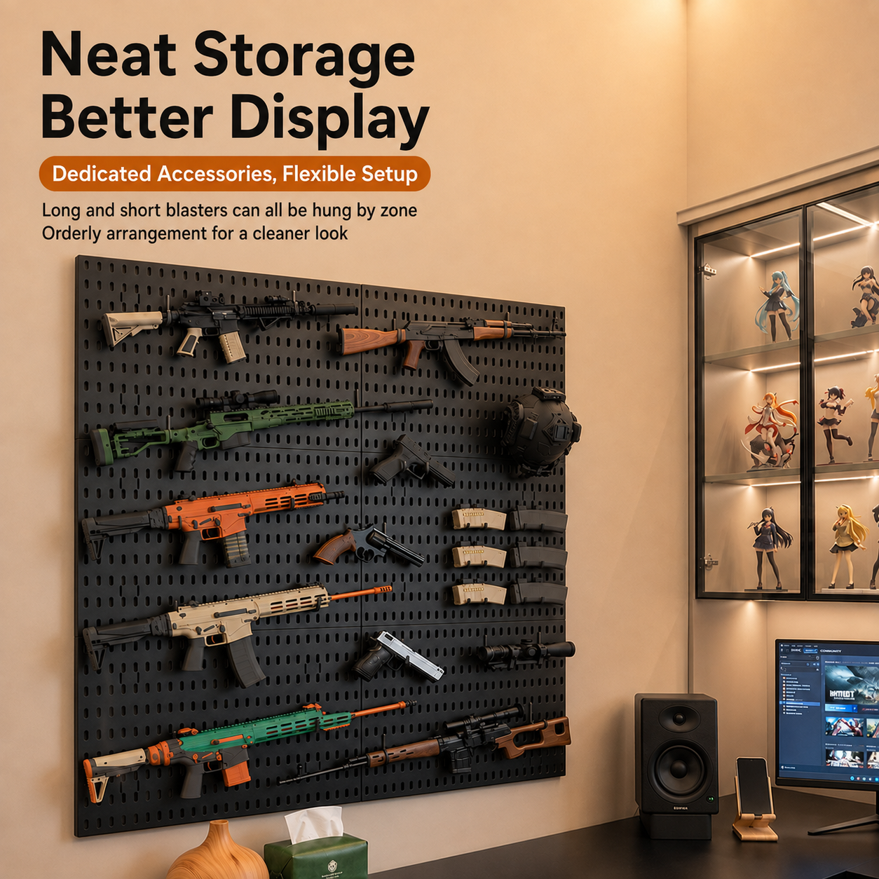 おもちゃのブラスターペグボード 穴あけ不要 壁掛け収納ボード - Magazine Holder Rack のレビューと価格