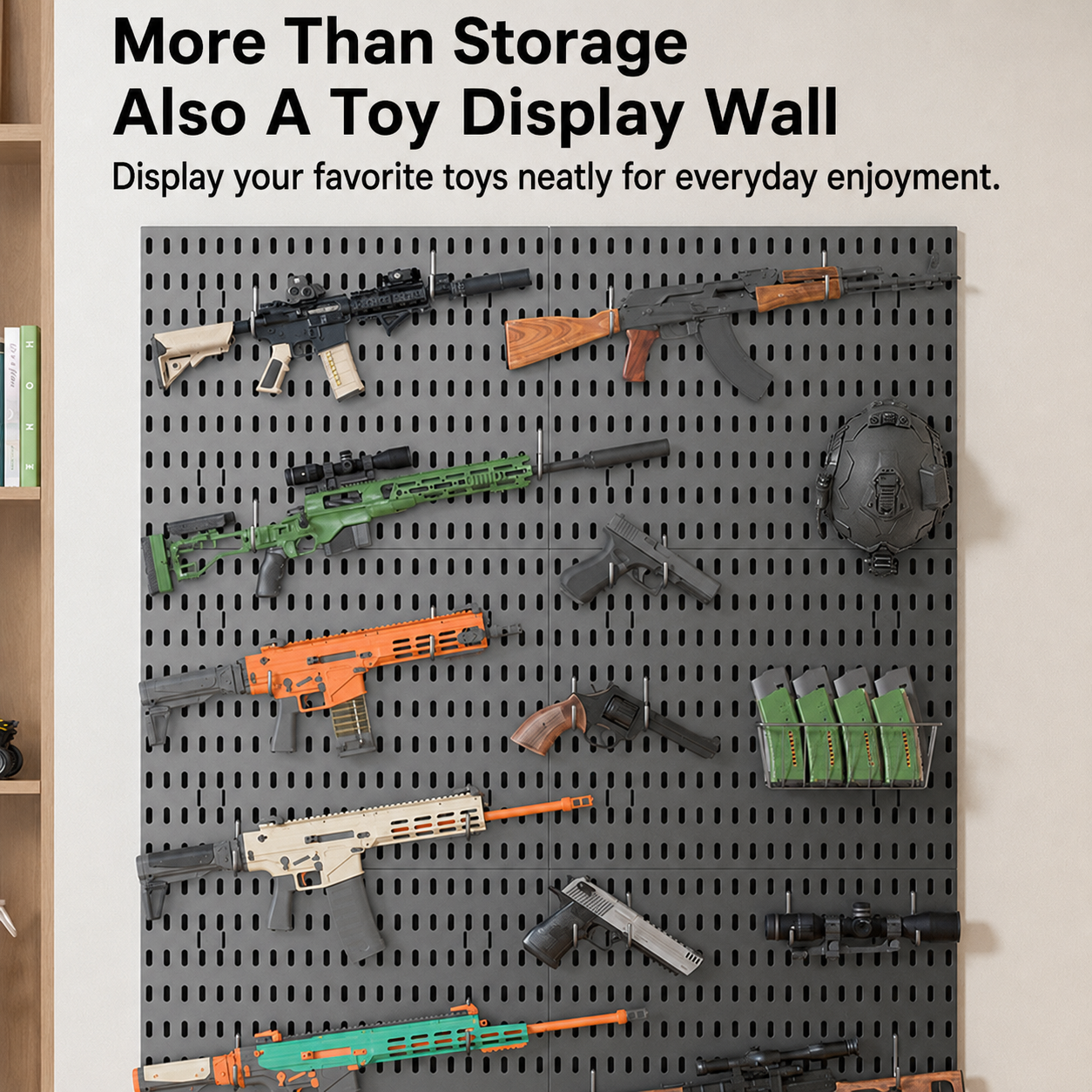おもちゃのブラスターペグボード 穴あけ不要 壁掛け収納ボード - Magazine Holder Rack のレビューと価格