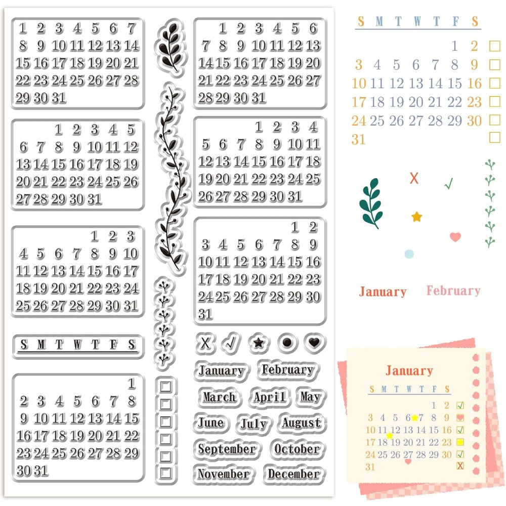 カレンダー クリアスタンプシート 再利用可能な透明ゴムプラン - Rubber Date Stamp のレビューと価格