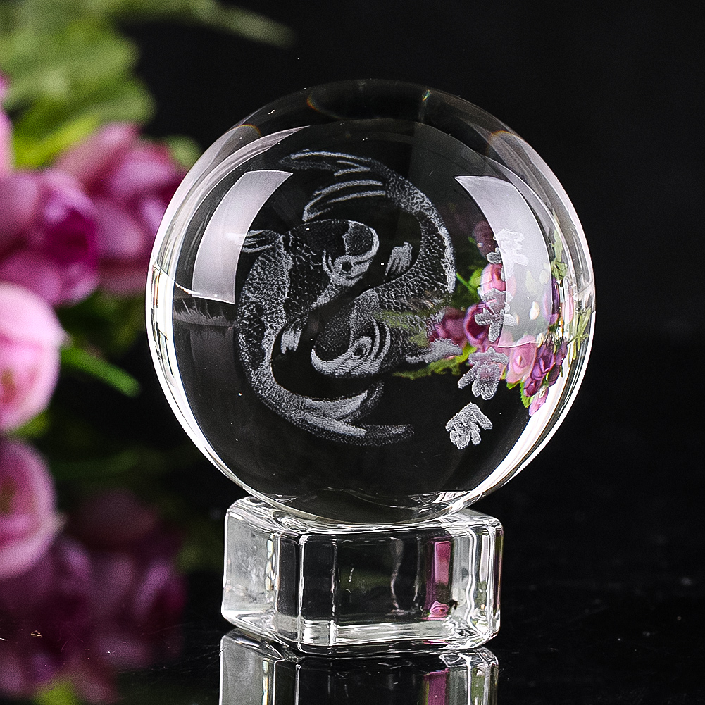 3D刻まれたクリスタルラッキーフィッシュボール、クーガイアフ - Paper Weight Crystal のレビューと価格