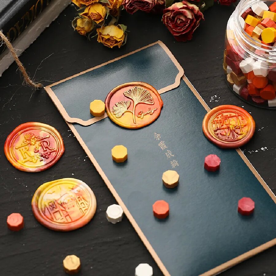 200 ピース/バッグ八角形混合色シーリングワックスビーズシ - Wax Seal Stamp Set のレビューと価格