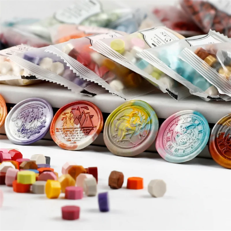 200 ピース/バッグ八角形混合色シーリングワックスビーズシ - Wax Seal Stamp Set のレビューと価格