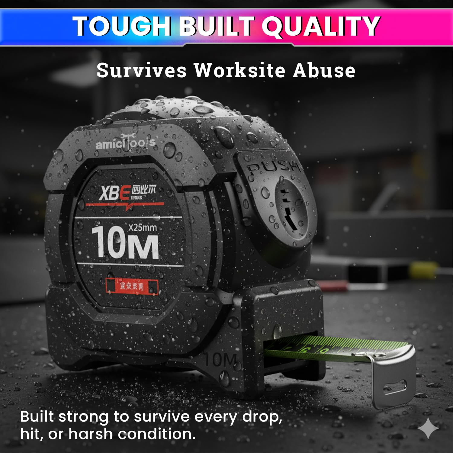 10m/5m蛍光鋼製テープメジャー - セルフロック式、格納 - Tape Dispenser Weighted のレビューと価格