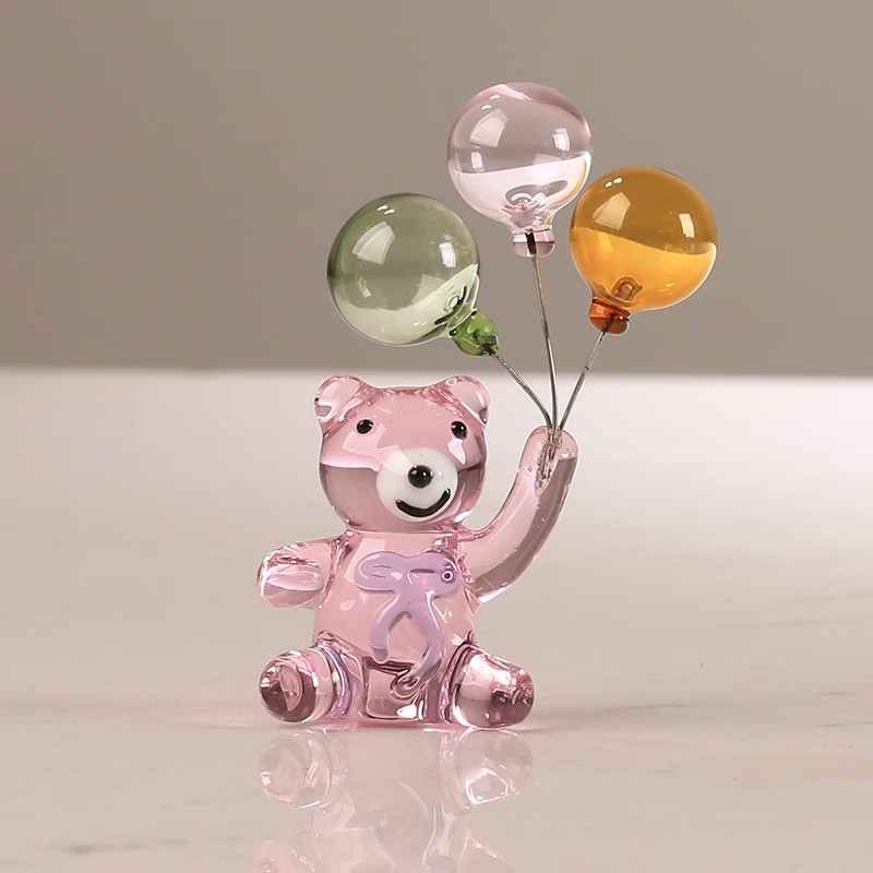 3つのバルーンが付いたクリスタルのクマの置物、ガラスのクマの - Paper Weight Crystal のレビューと価格