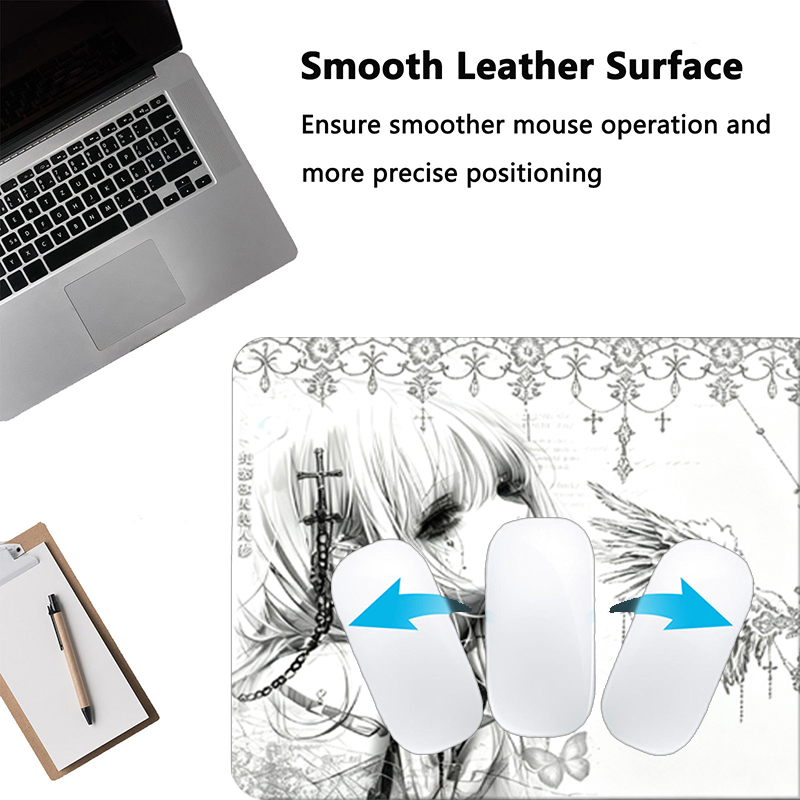 レザーマウスパッド黒白アニメ美学エンジェルガールマウスパッド - Leather Desk Pad のレビューと価格